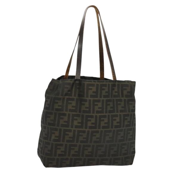 FENDI Zucca Canvas Tote Bag Nylon Brown Black - Picture 1 of 12